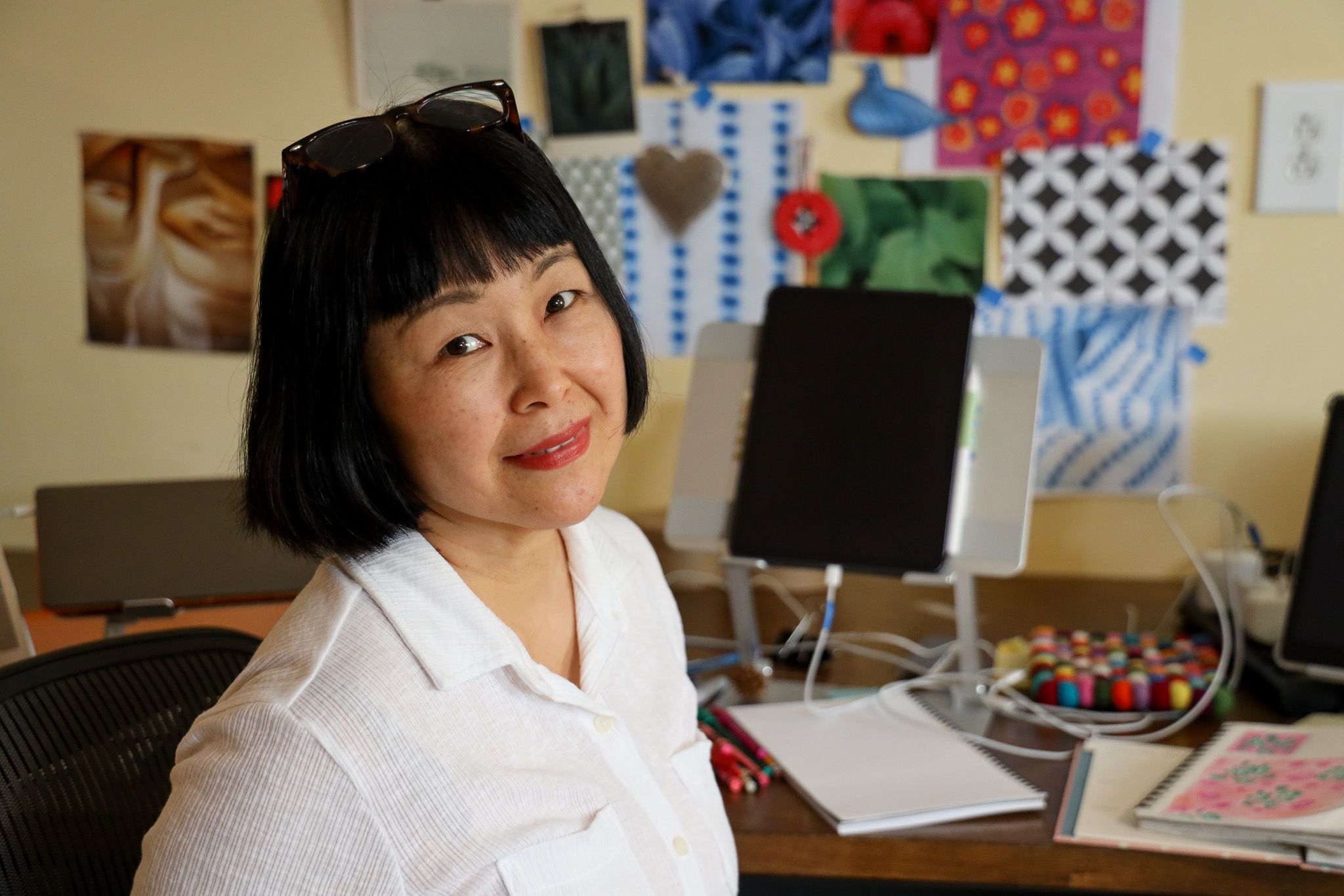 A portrait of an artist in her studio