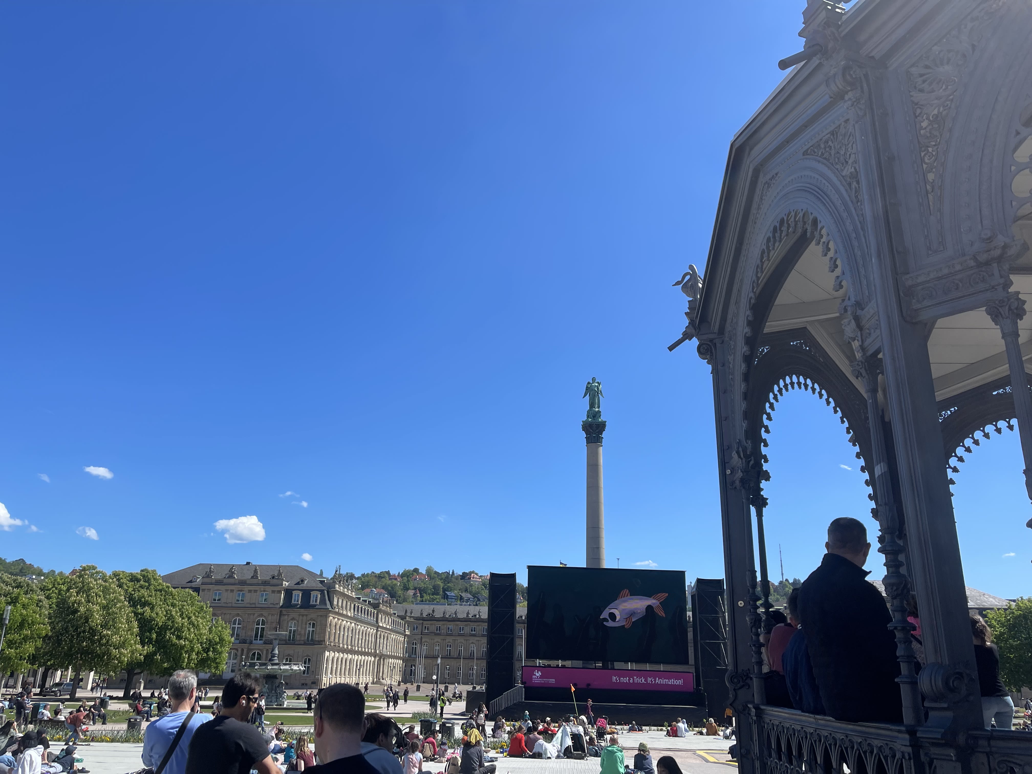 An open-air screening in a German square