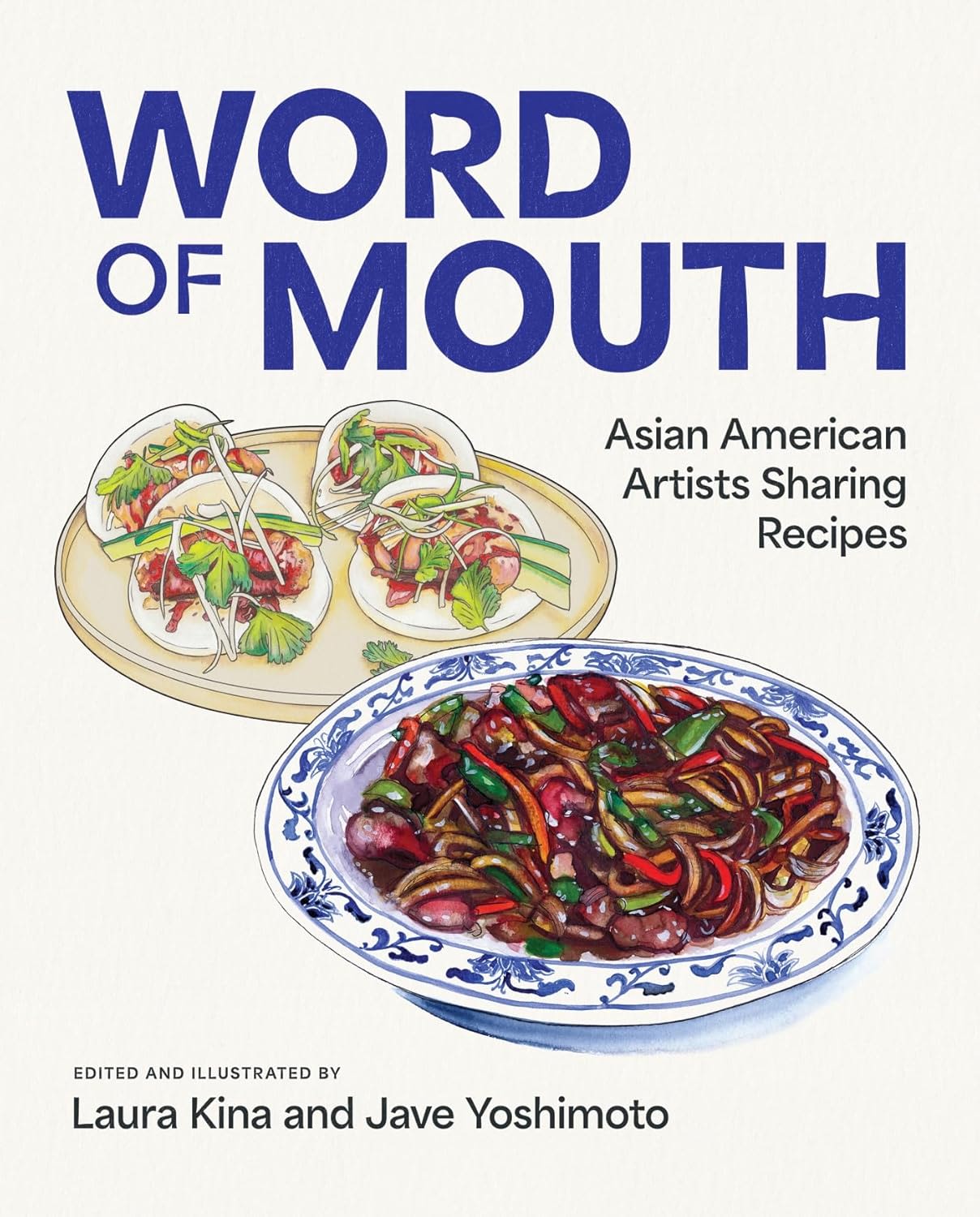 The cover of Word of Mouth cookbook with illustrations of two dishes