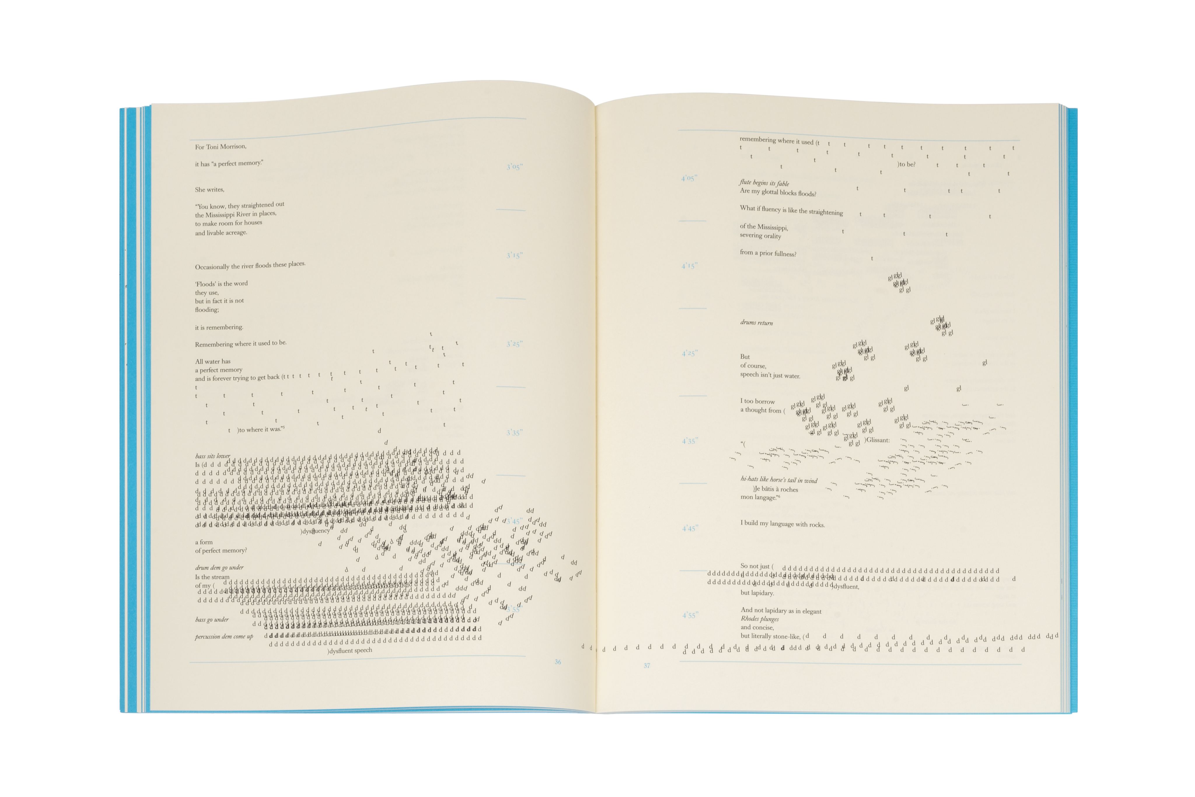 An open book with experimental, overlapping text