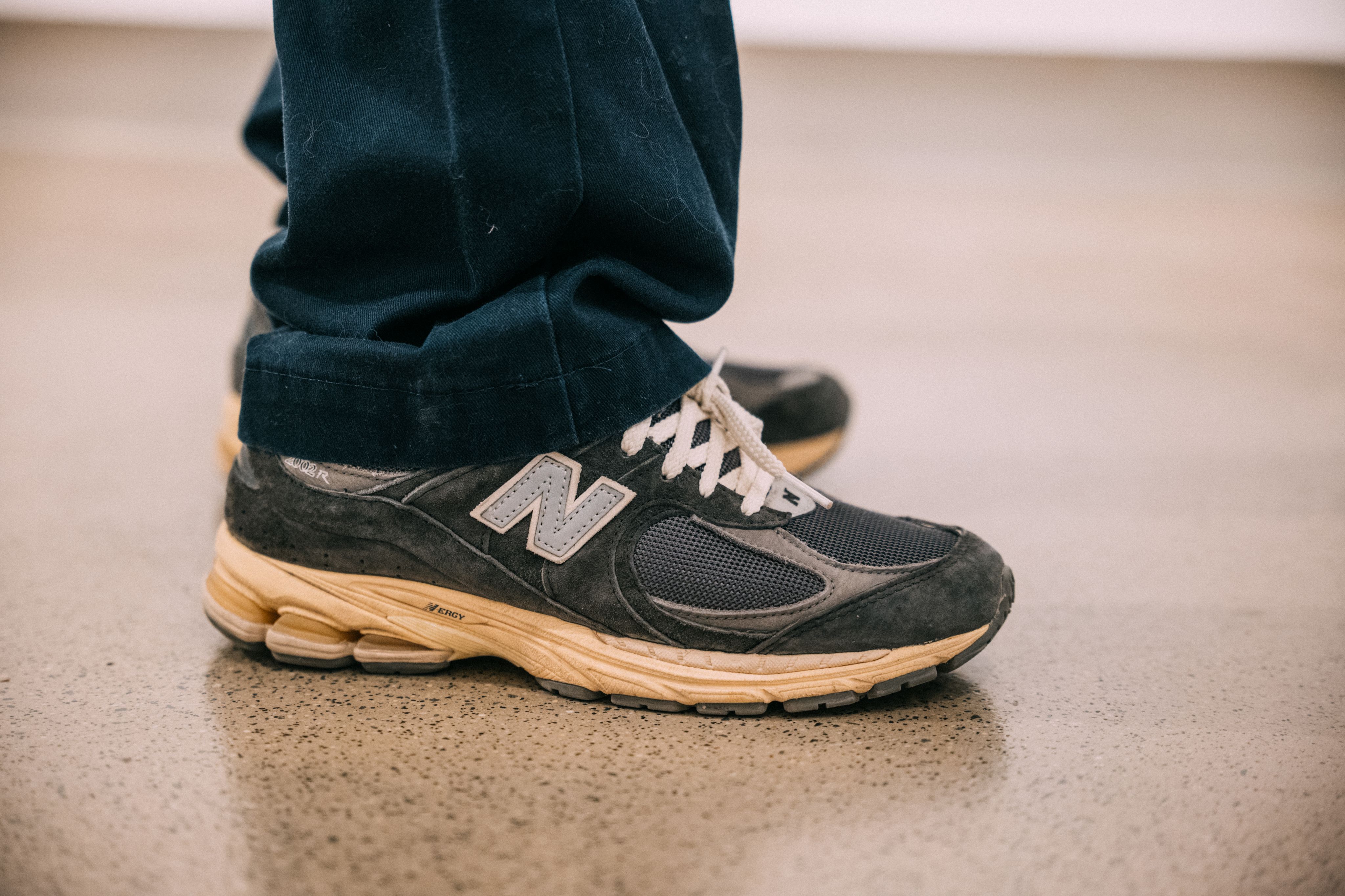 A close-up photo of New Balance sneakers.
