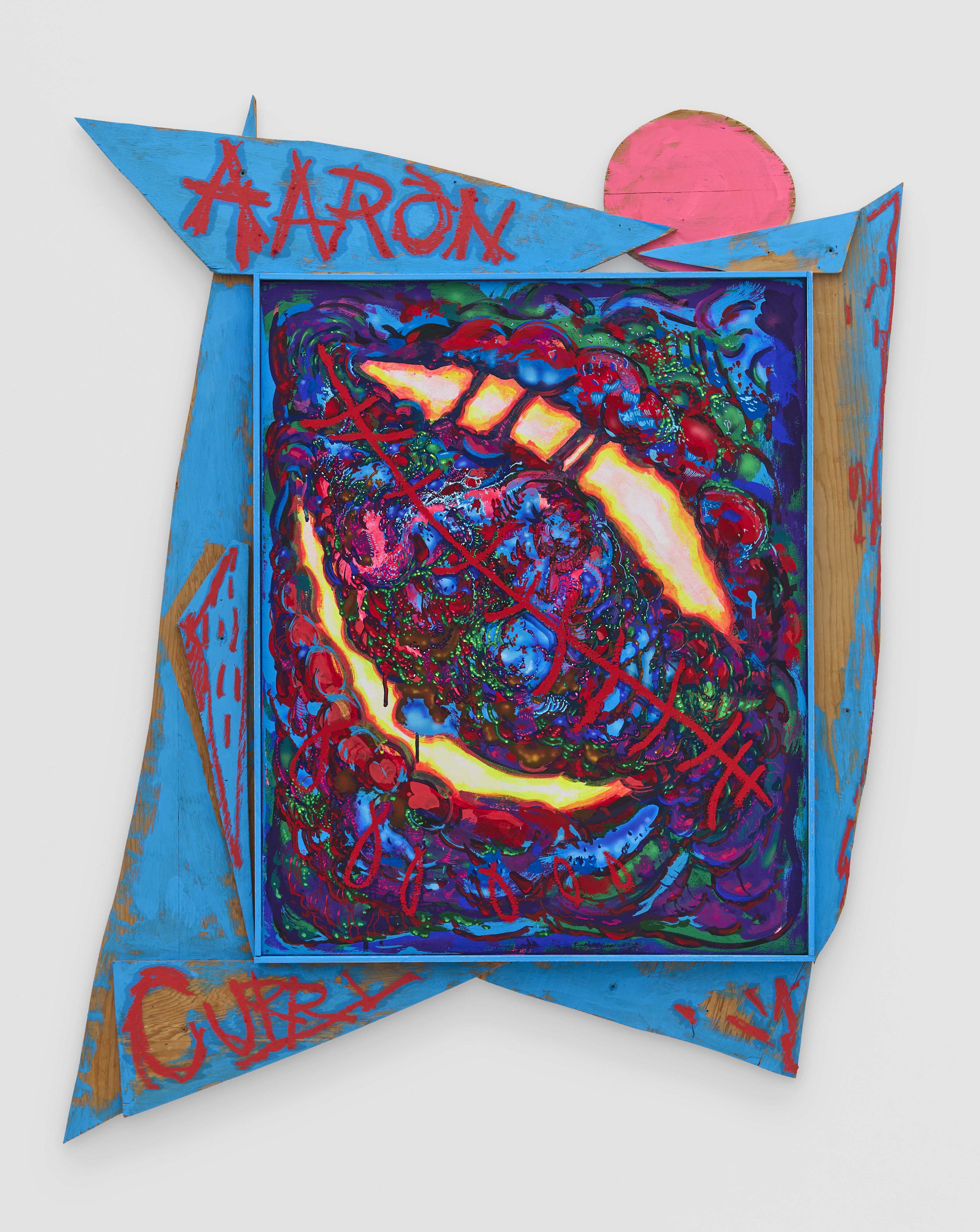 A bright abstract piece in a geometric frame