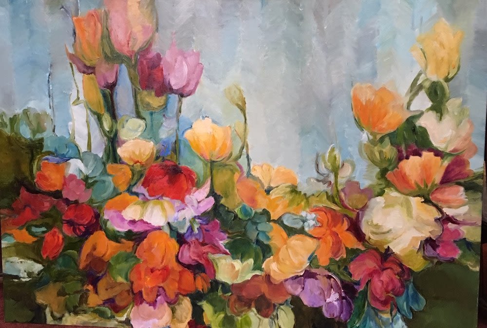 A painting of colorful flowers