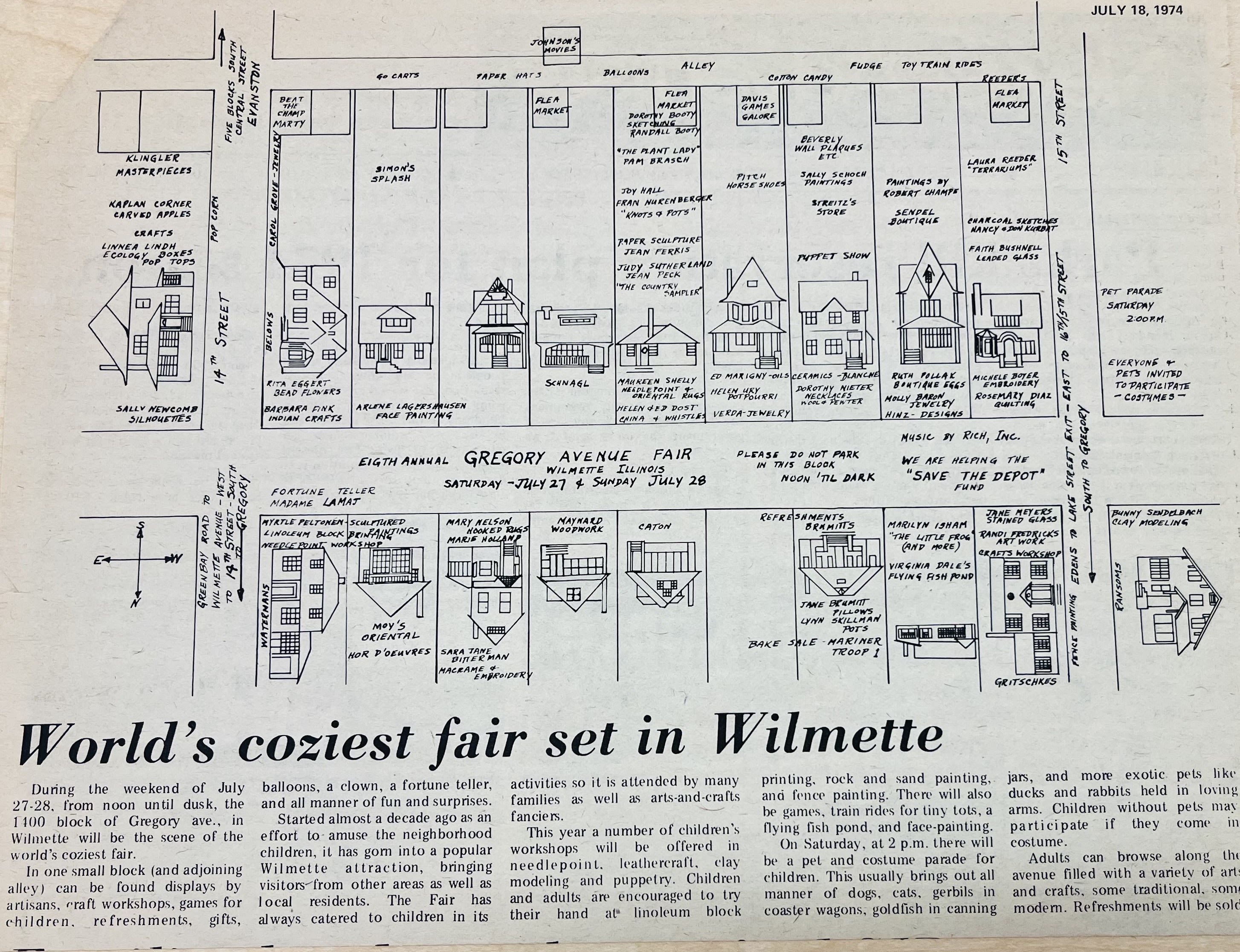 A clipping with the headline "World's coziest fair set in Wilmette"