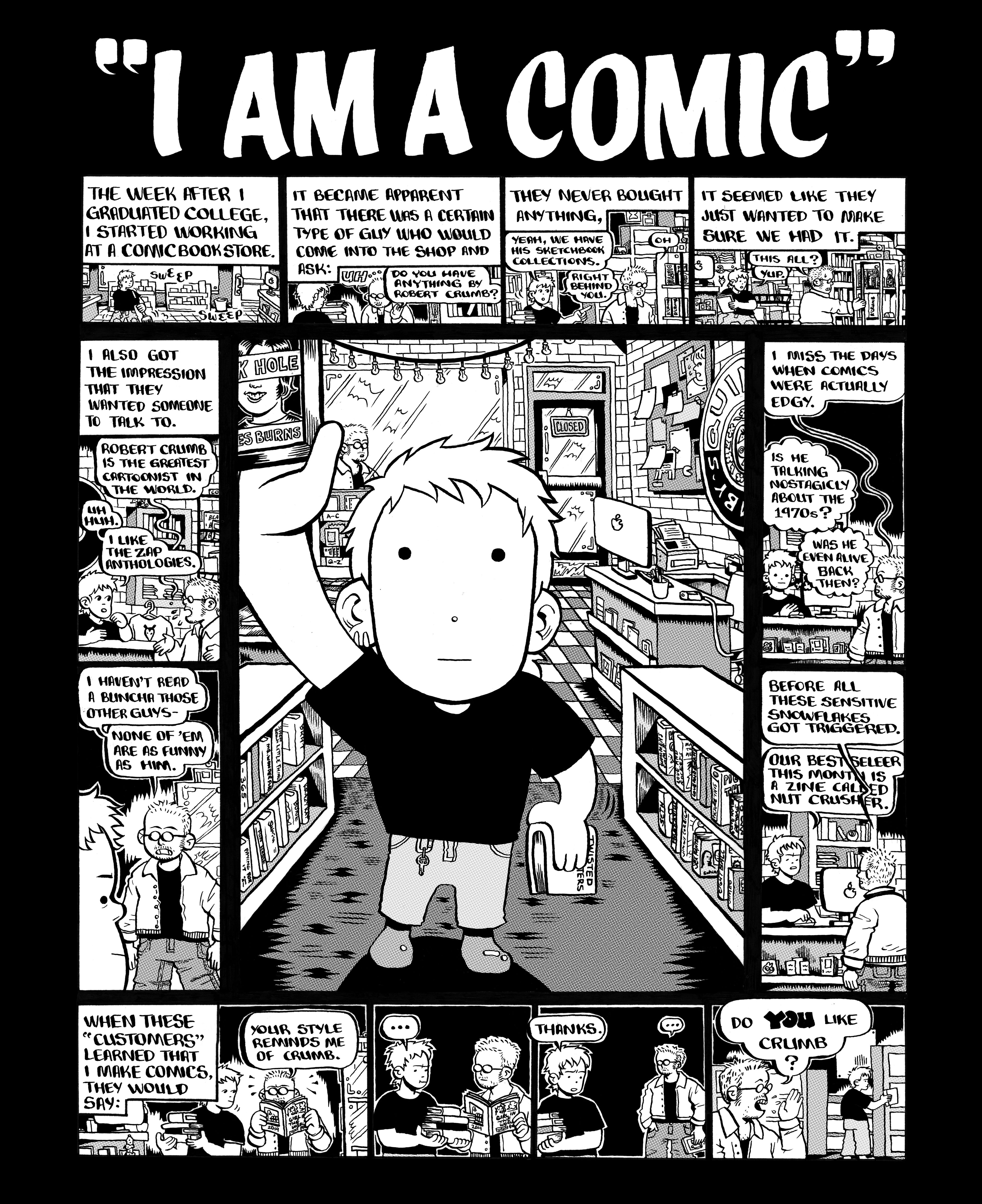 a black-and-white comic titled "I AM A COMIC"
