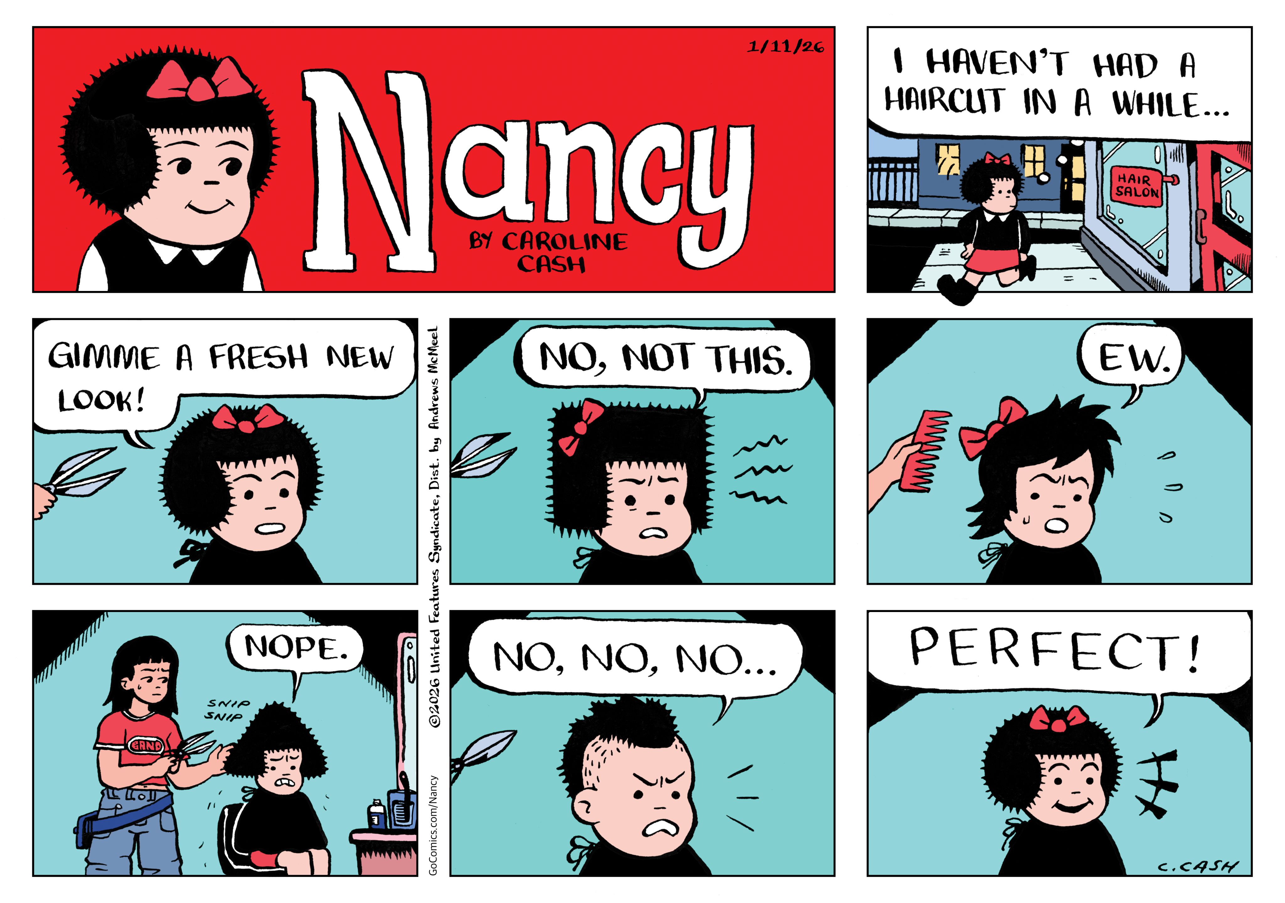 a color comic of Nancy getting a haircut
