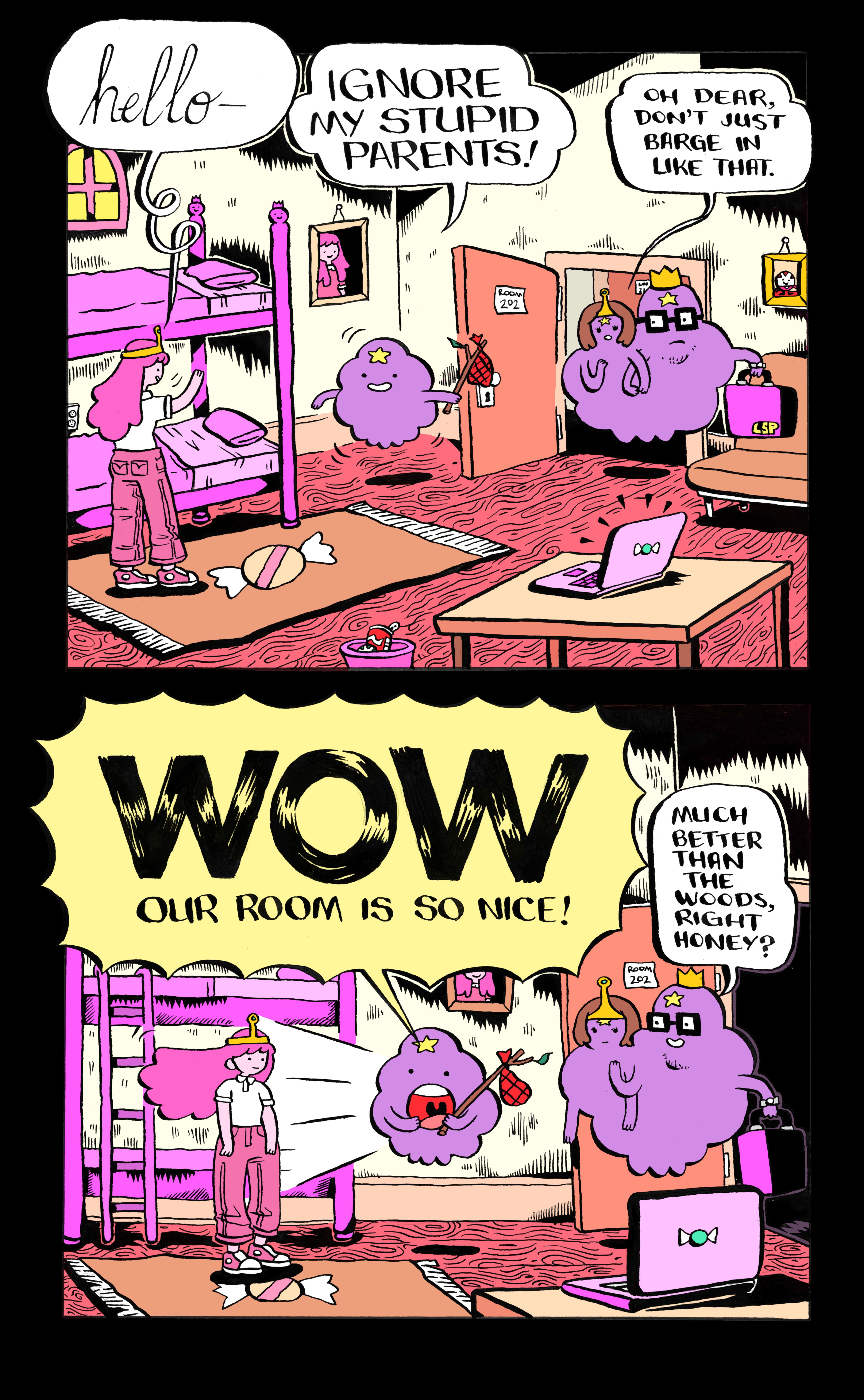 A comic featuring Princess Bubblegum and Lumpy Space Princess
