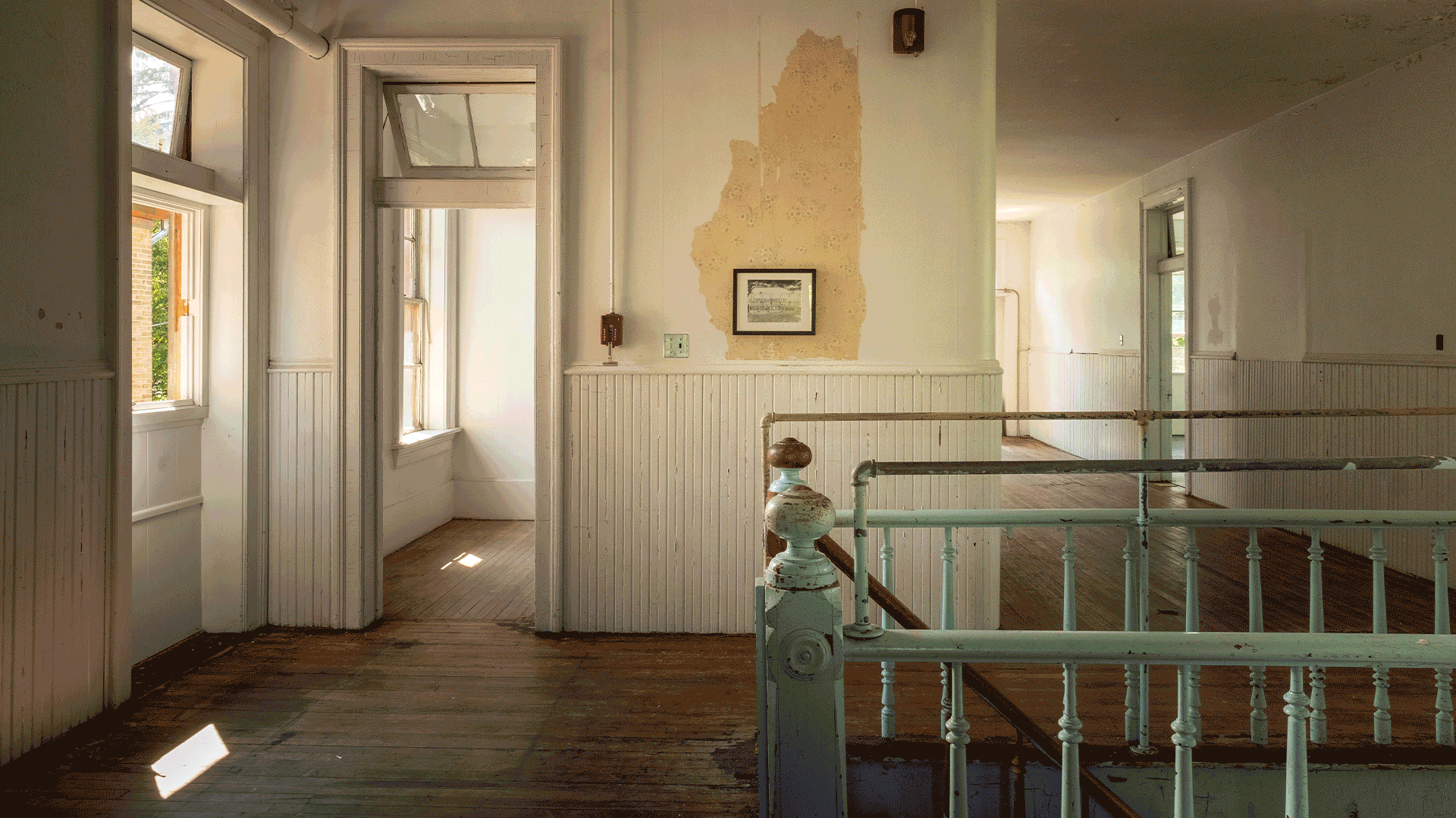 A GIF set of various interior spaces at Poor Farm