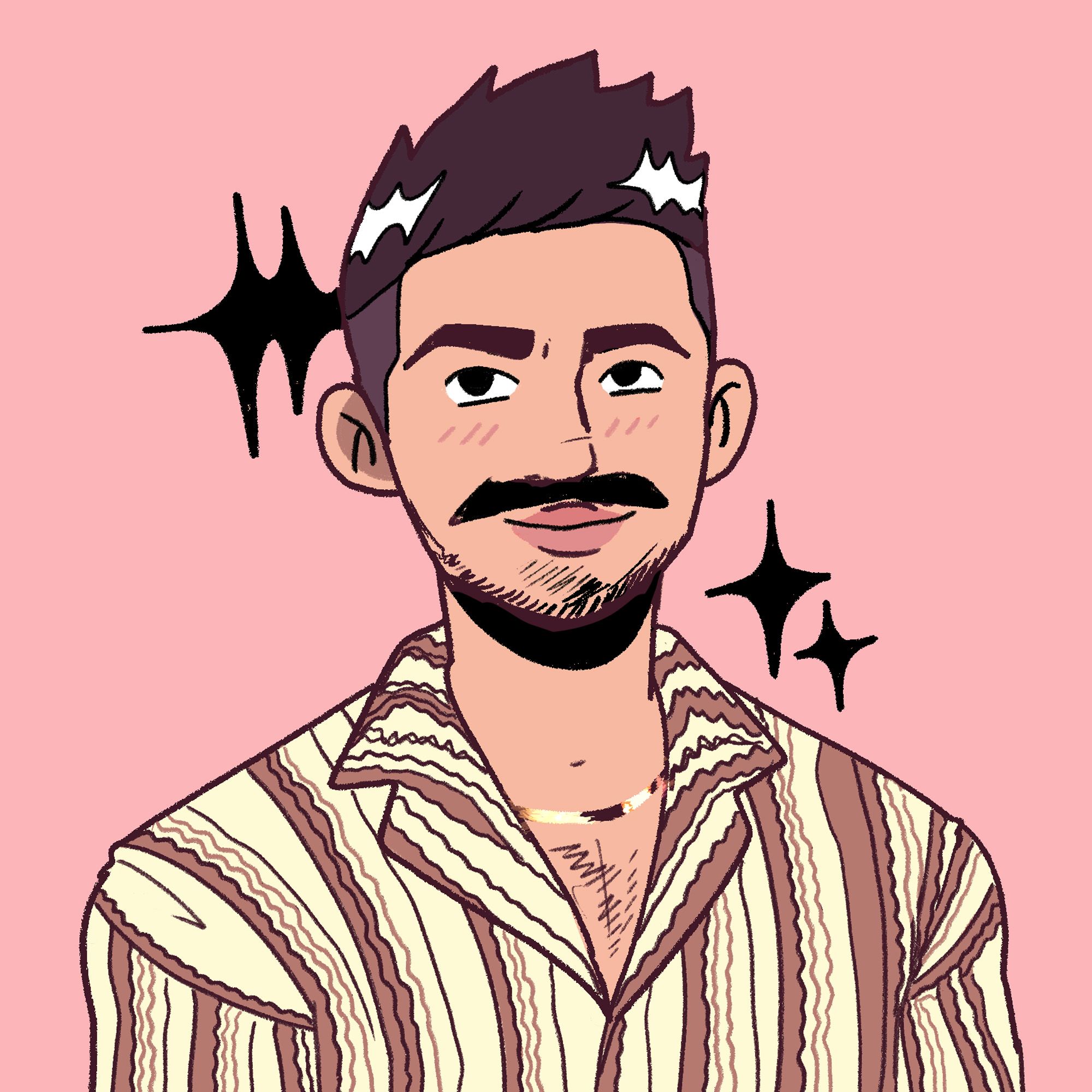 An illustration of Zach Weiss in front of a clock and film reels