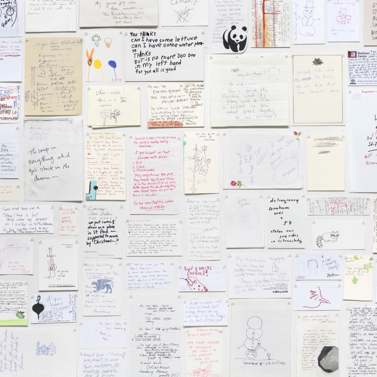 detail image of collage of hand-written notes