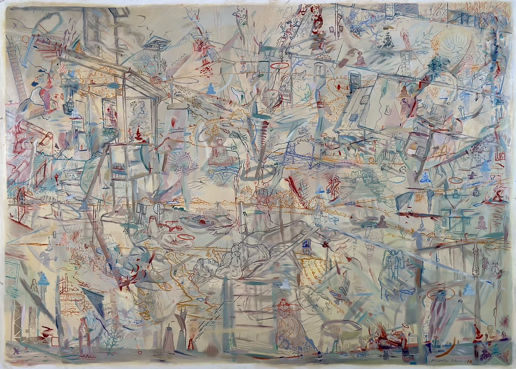 An art piece featuring complicated lines and colors