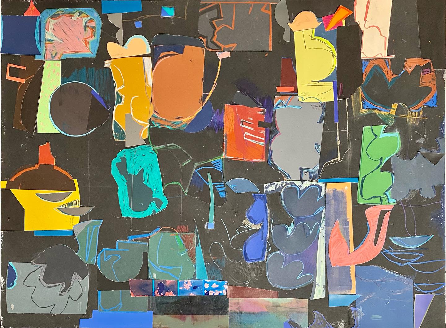 A painting of colorful abstract shapes.