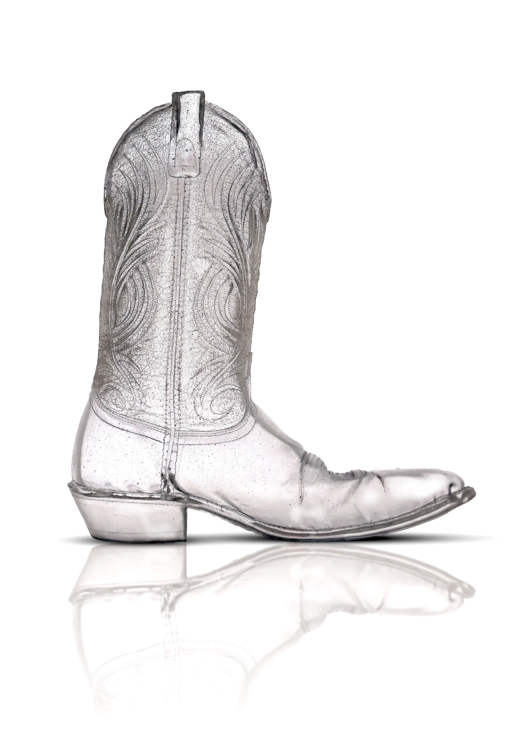 A silver cowboy boot