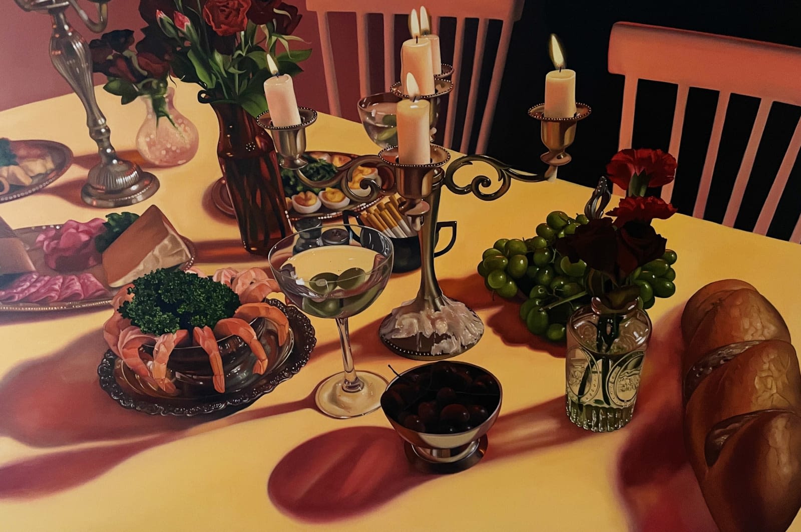 A painting of food on a table