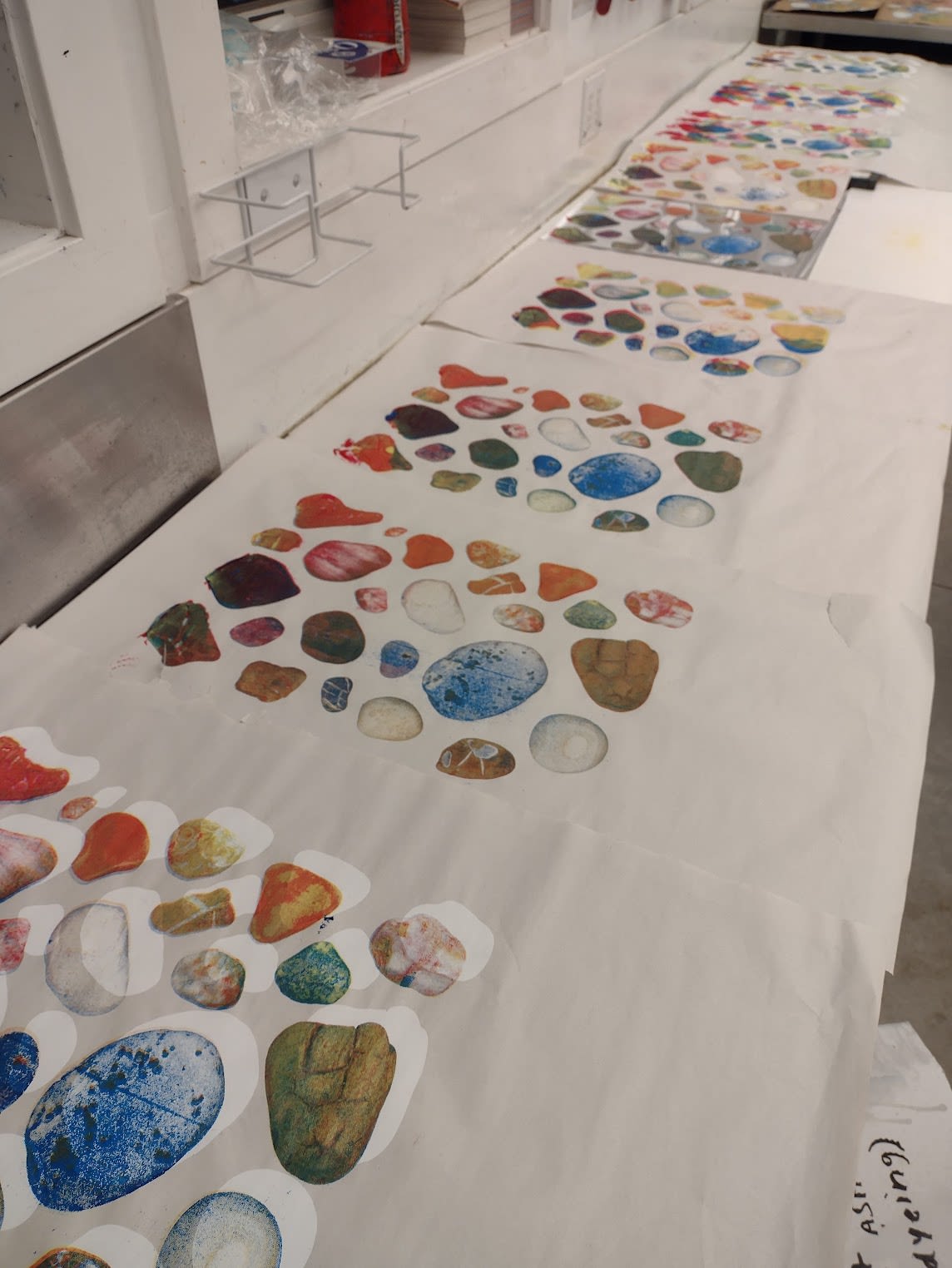 screen printed images of rocks. 