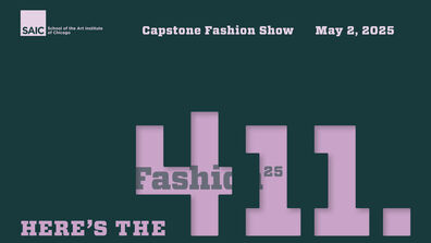 Teal and purple fashion show graphic. 
