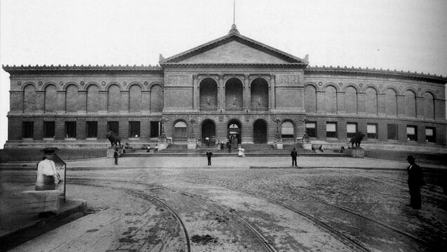 Black and white image of the AIC facade in the 1800's