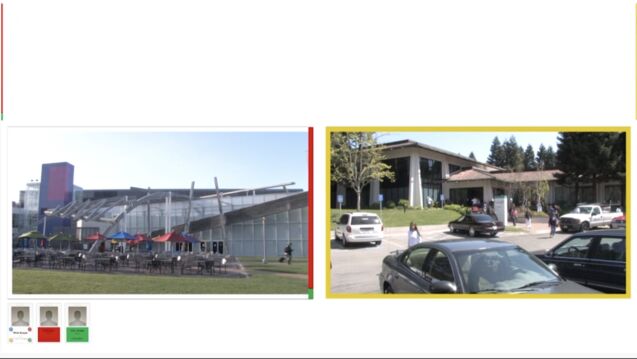 Side by side stills from Workers Leaving the Googleplex