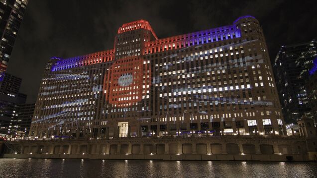 Projections against a building as part of Art on the Mart