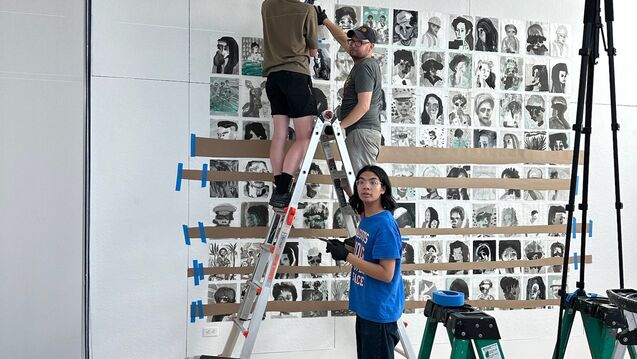 students installing artwork at Joan Mitchell Center