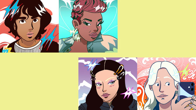 An illustration of four artists' faces