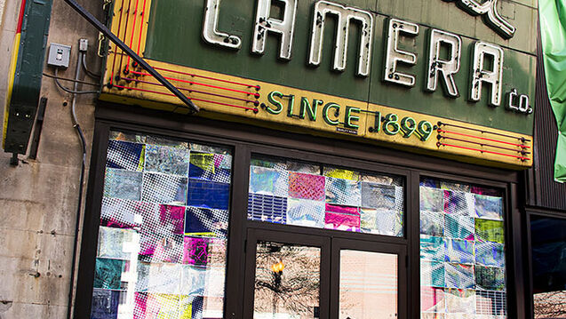 Maria Burundarena, Window intervention Central Camera, 2022, Chicago