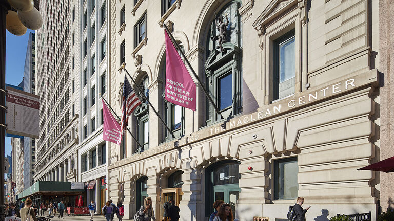 Exterior shot of the entrance to the SAIC MacLean Center.