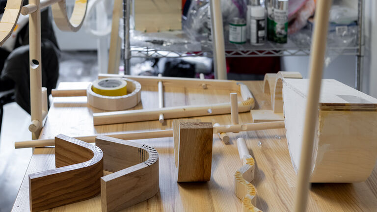 Various wooden items on a table. 