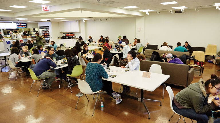 Students eating and socializing in one of SAIC's cafeterias