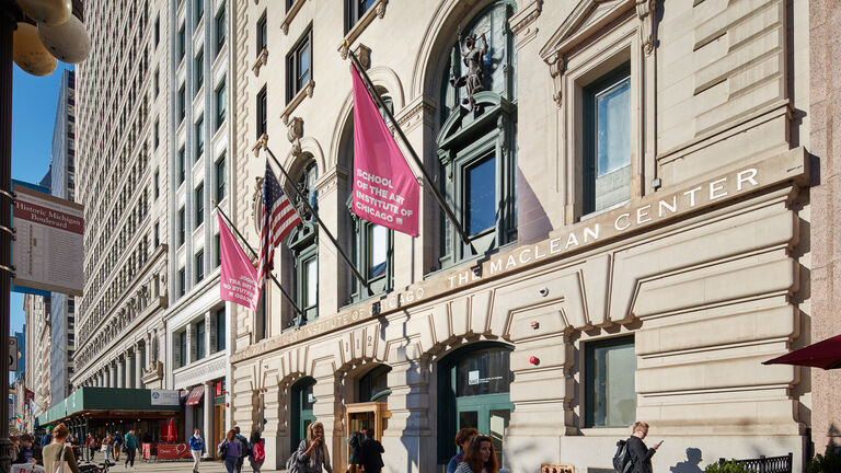 An exterior shot of the MacLean Center building on the SAIC campus in downtown Chicago.