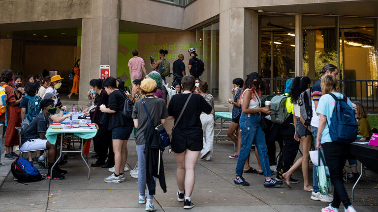 Students at a student groups fair