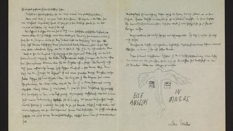 Pages of a letter with a drawing