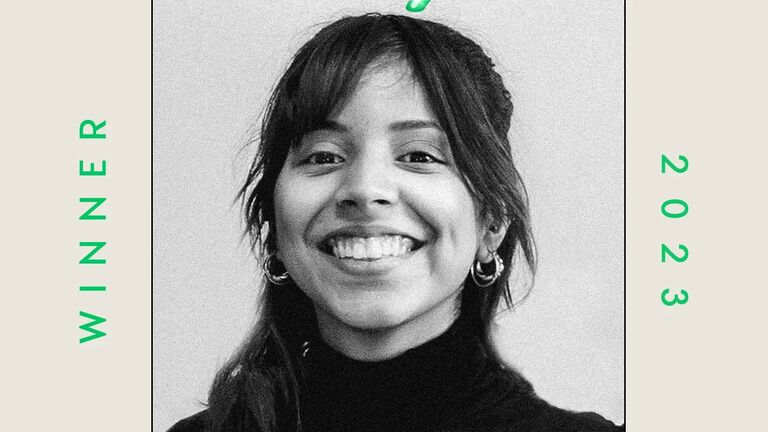 A headshot of Alisia Medina with text that reads Teen Vogue Generation Next Winner 2023