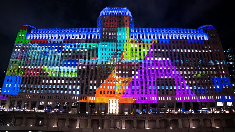 Art on the MART lights up the merchandise mart building