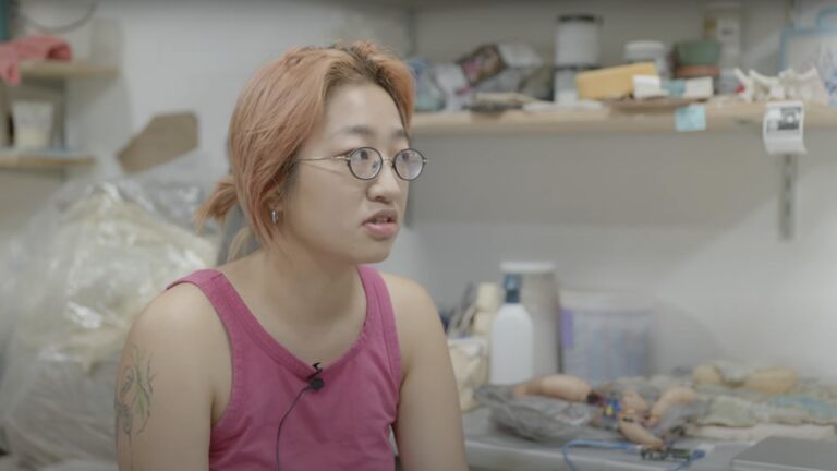 Student Luqing Zhang in her studio