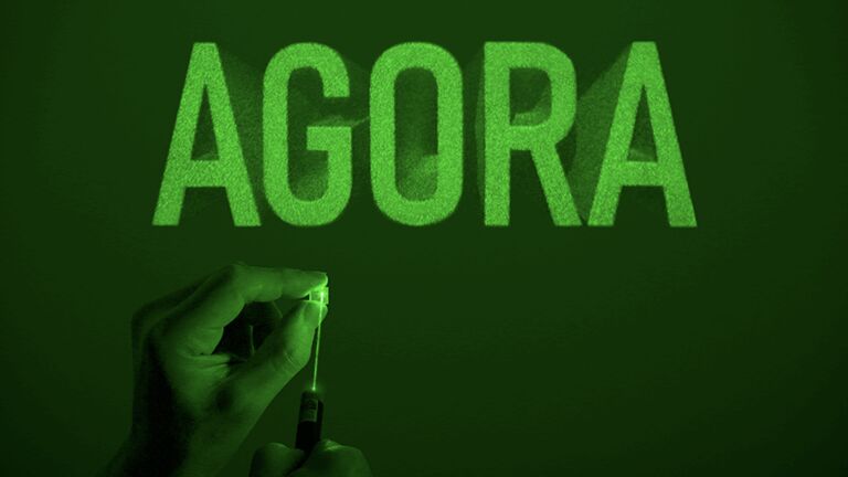 The AGORA artwork projecting onto a wall