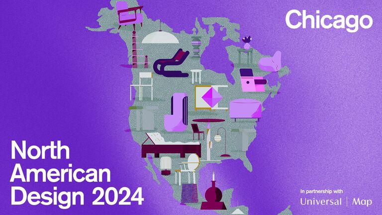 a purple map of a continent with furniture