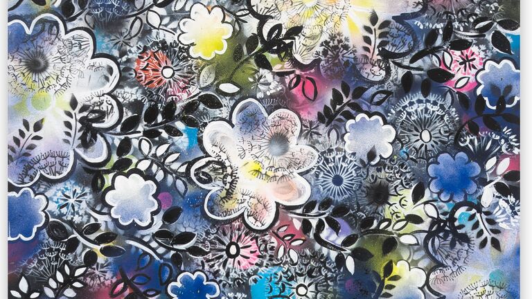 A colorful abstract painting of flowers