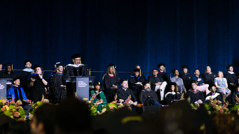 Jeffrey Gibson speaking at Commencement