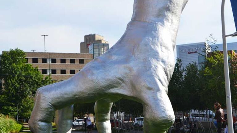 Tony Tasset’s 'Judy’s Hand Pavilion', currently installed in front of the Museum of Contemporary Art Cleveland. Photograph: ALEX GREENBERGER/ARTNEWS