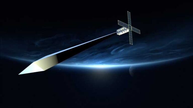 Design concept rendering for Trevor Paglen: Orbital Reflector, co-produced and presented by the Nevada Museum of Art. Courtesy of Trevor Paglen and Nevada Museum of Art. 2017 | Courtesy "PBS News Hour"