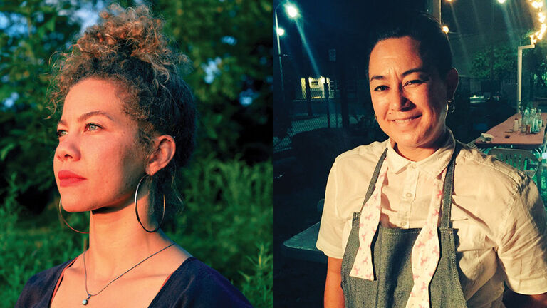 Two images of artists Anna Martine Whitehead and Genevieve Erin O'Brien next to each other.