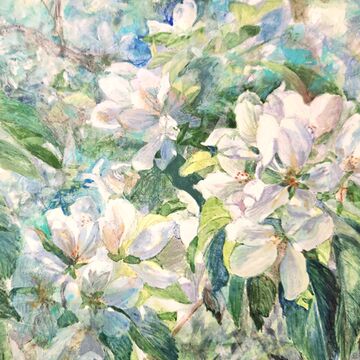 Closeup of a painting of flowers