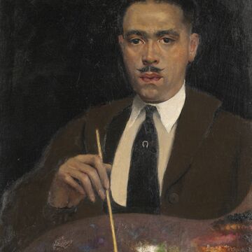 A oil on canvas self portrait of Archibald J. Motley, Jr. 