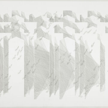 A silverpoint drawing of some abstract columns on white wove paper.