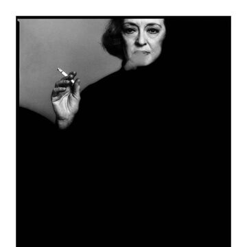A black and white photo of Bette Davis.
