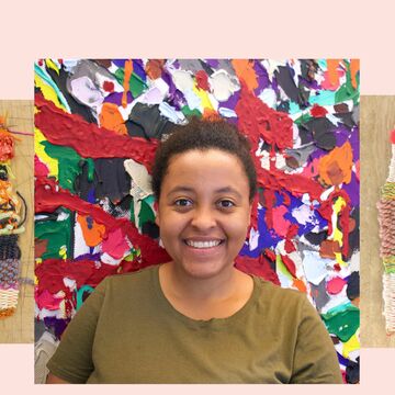 An image of Bryana Bibbs standing in front of a colorful mural. 