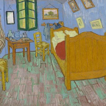 An impressionist painting of Vincent van Gogh's bedroom.