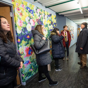 Students gathered in a hallway during SAIC’s internship and career expo.