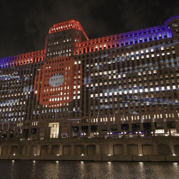 Projections against a building as part of Art on the Mart